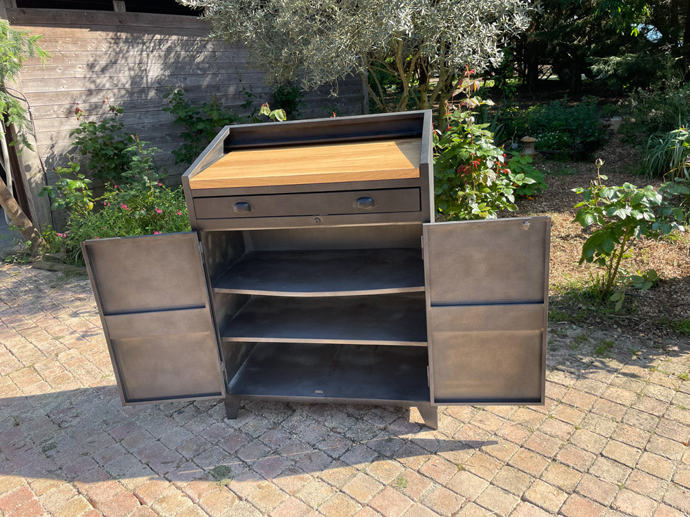 Buffet d'atelier métal et chêne Réf 4040