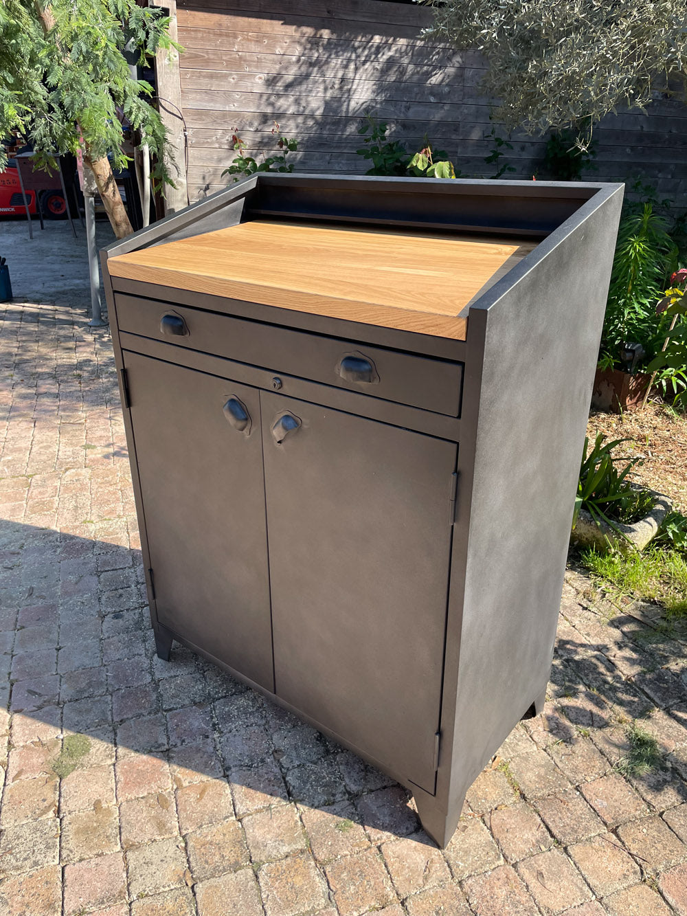 Buffet d'atelier métal et chêne Réf 4040