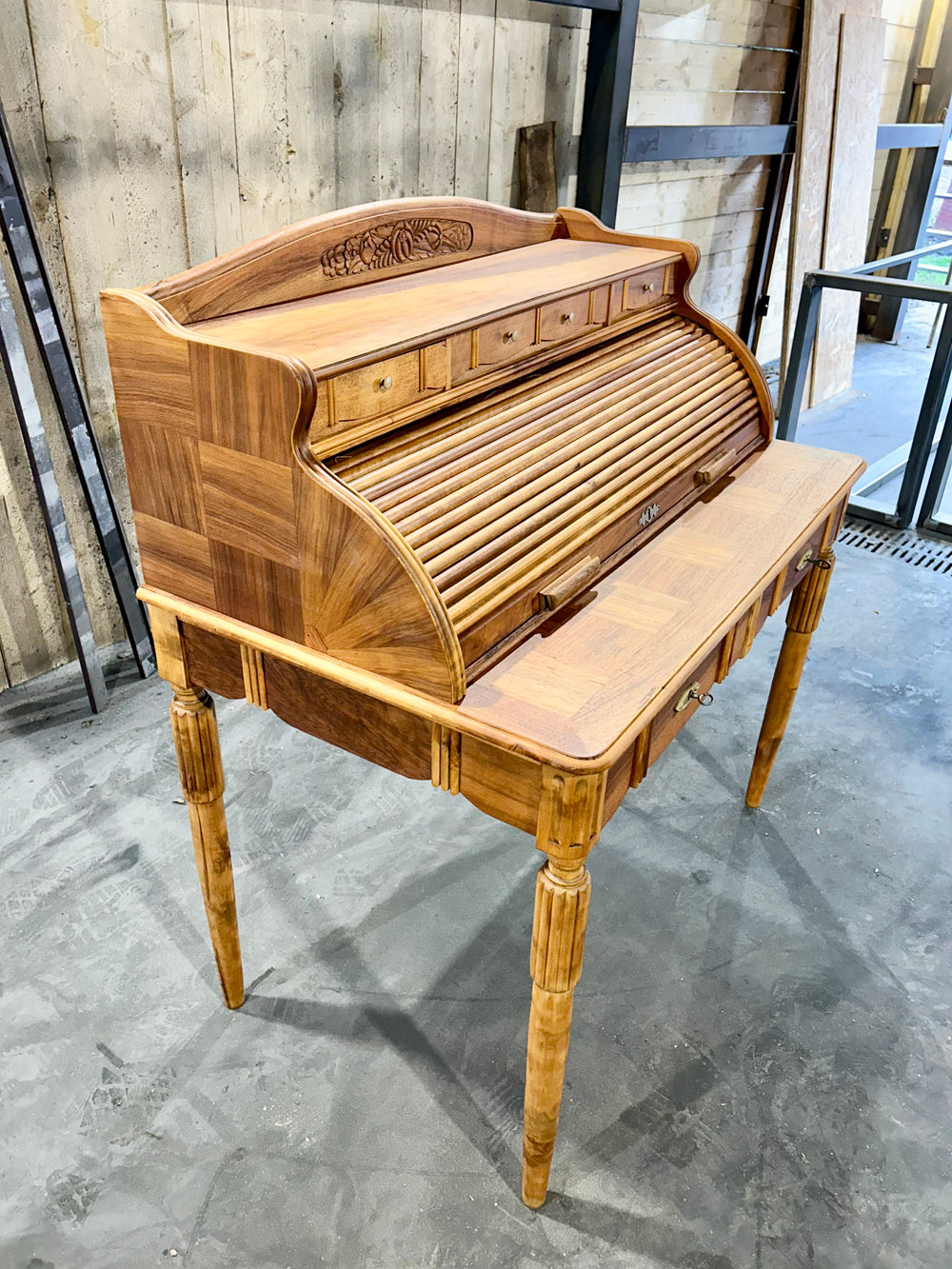 Bureau à Cylindre Noyer Massif Début 20ème 1900