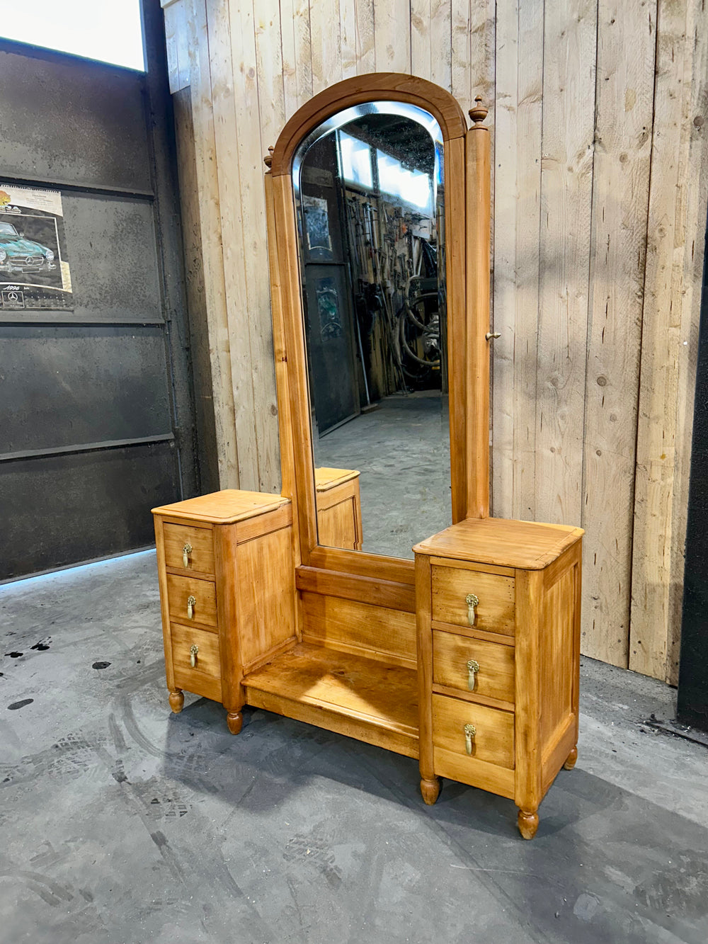 Coiffeuse avec Psyché Hêtre Massif 1900 6 Tiroirs