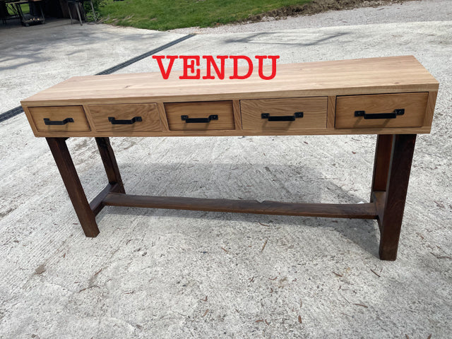 Console 5 tiroirs chêne