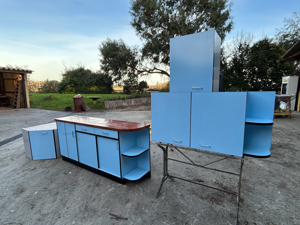 Buffet et Caisson cuisine Formica Bleu 1950 Réf 4362
