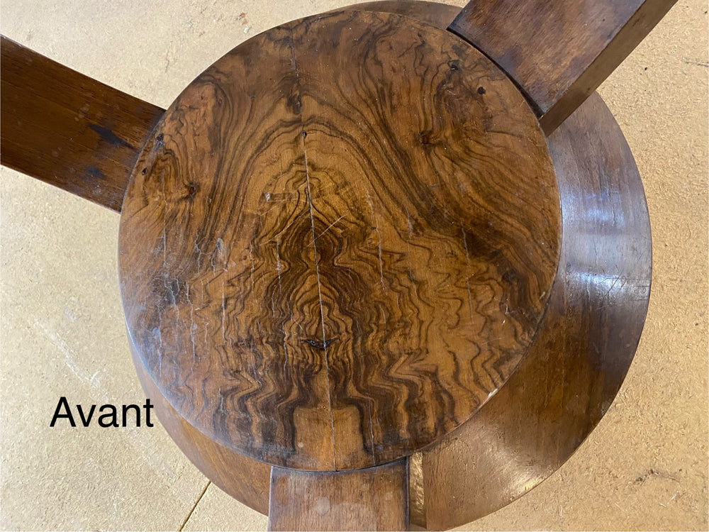 Guéridon Art Déco Ronce de Noyer Époque 1920/30