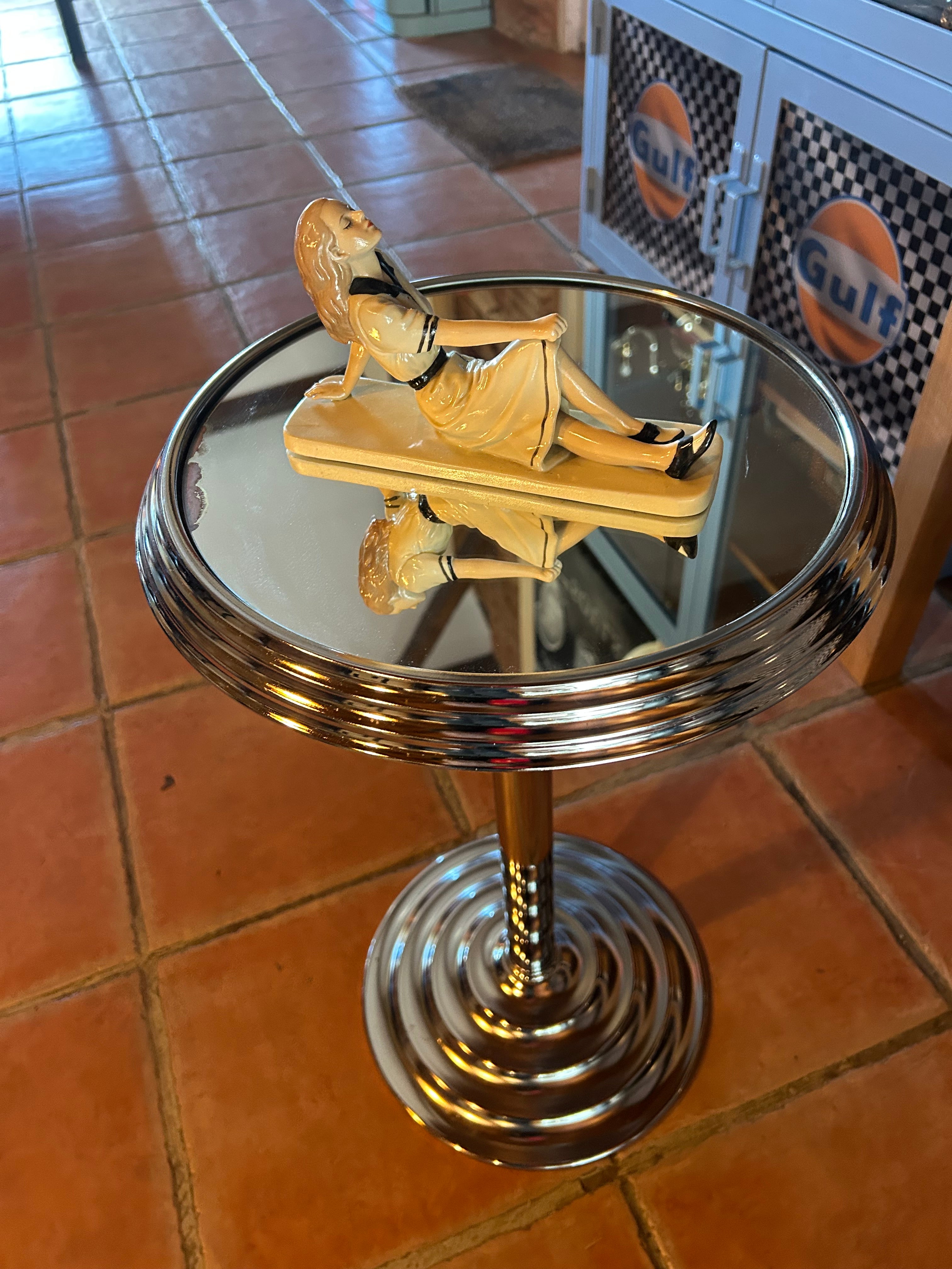 Sellette Art Déco Chromée Plateau Verre Vintage