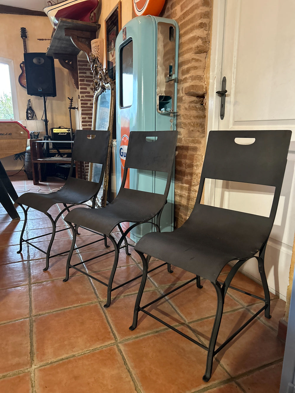 Lot de 3 chaises métal rivetées 1930 Réf 4142