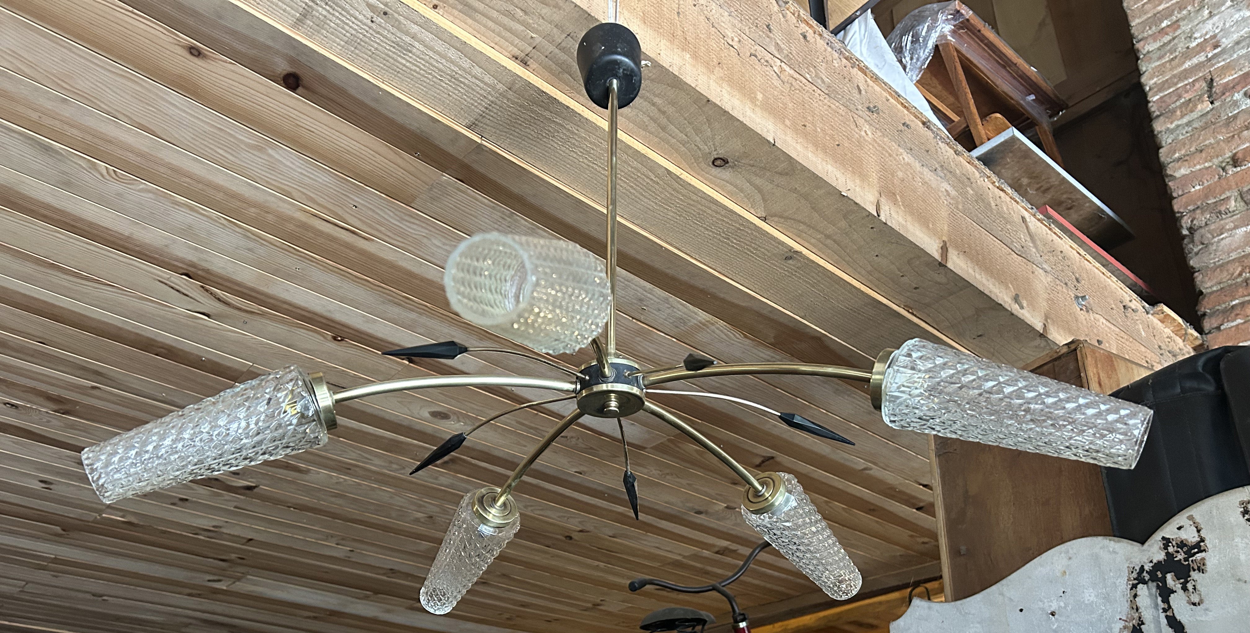 Lustre 5 branches laiton 1950
