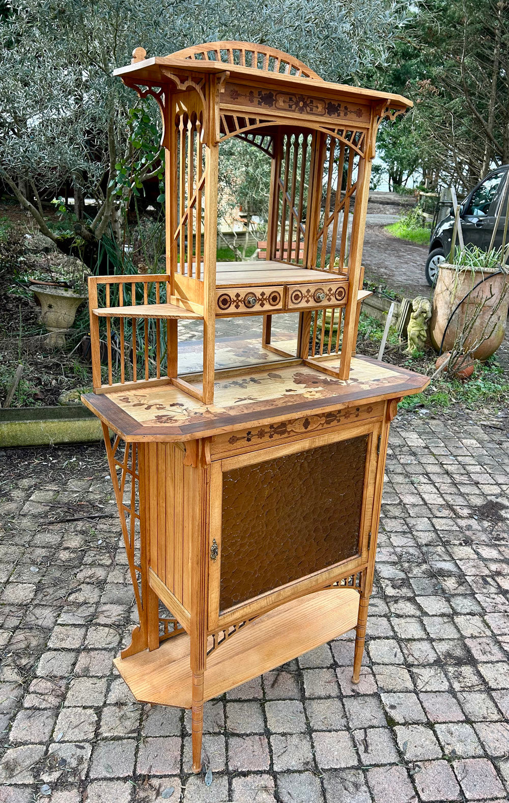 Meuble d'Entrée Marqueté Art Nouveau 1900 Belle Époque