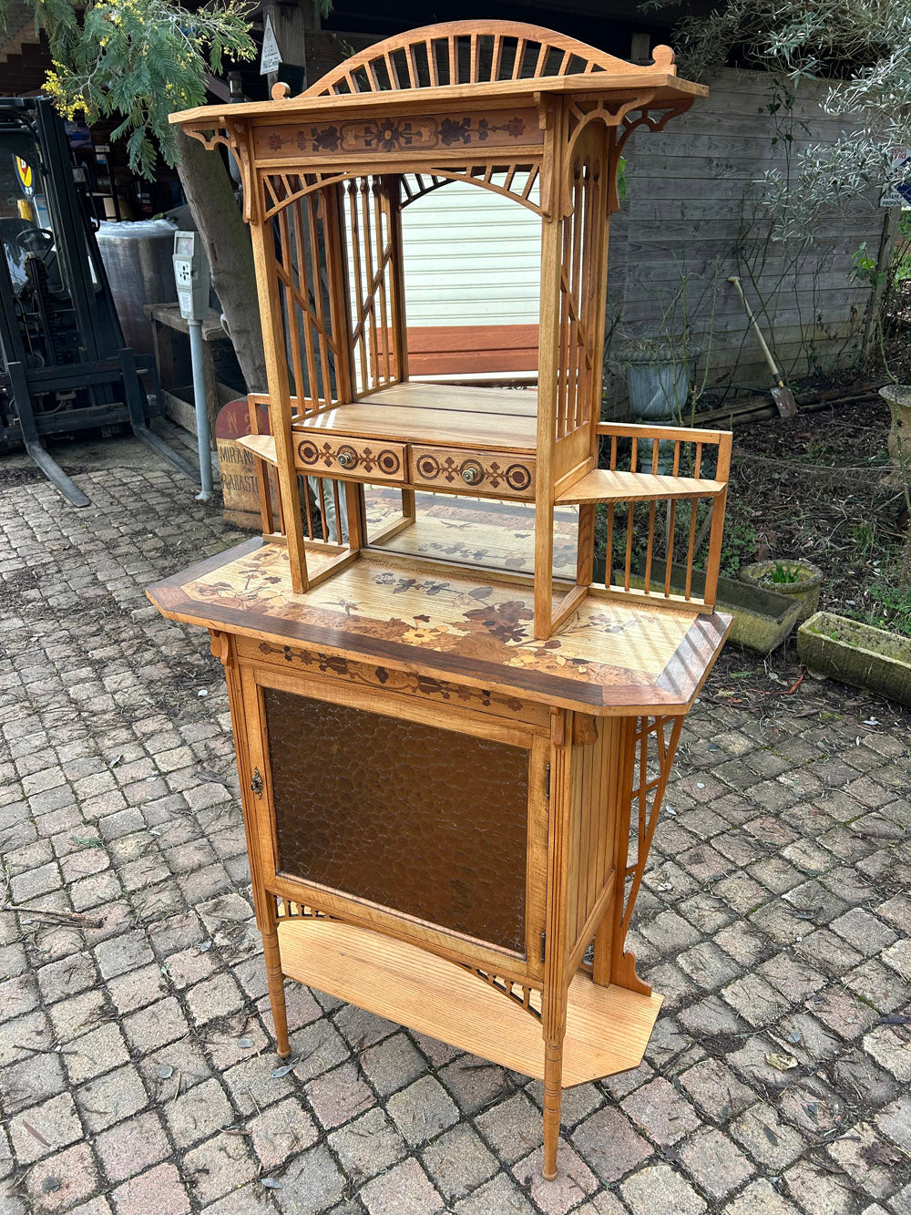 Meuble d'Entrée Marqueté Art Nouveau 1900 Belle Époque