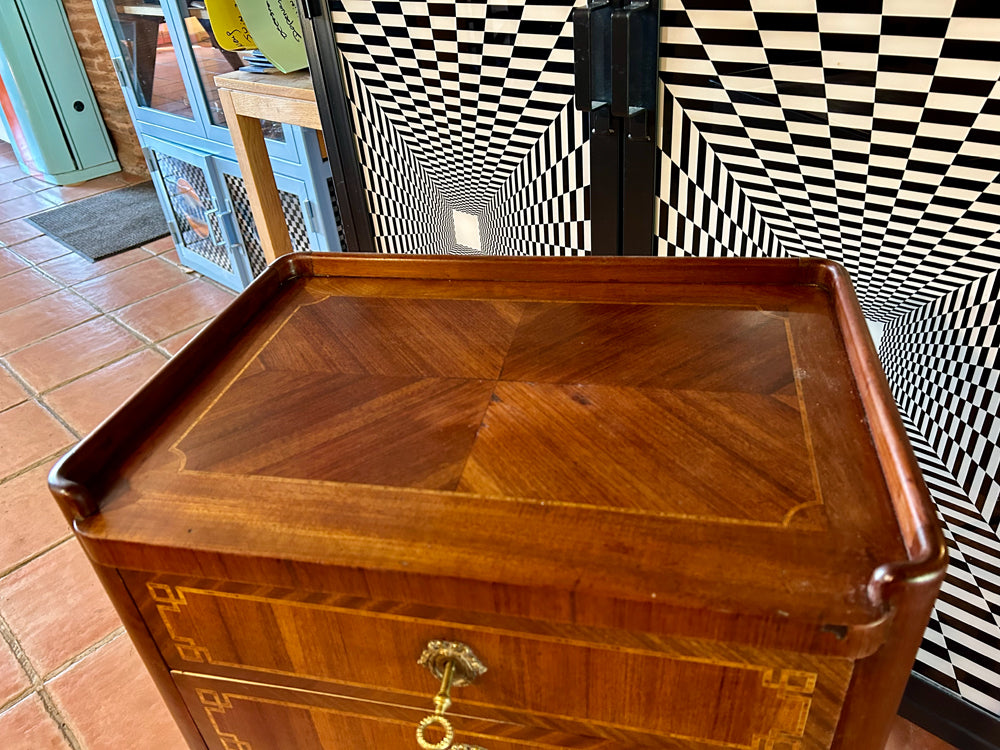 Meuble d'Appoint Style Louis XV Marqueterie Noyer