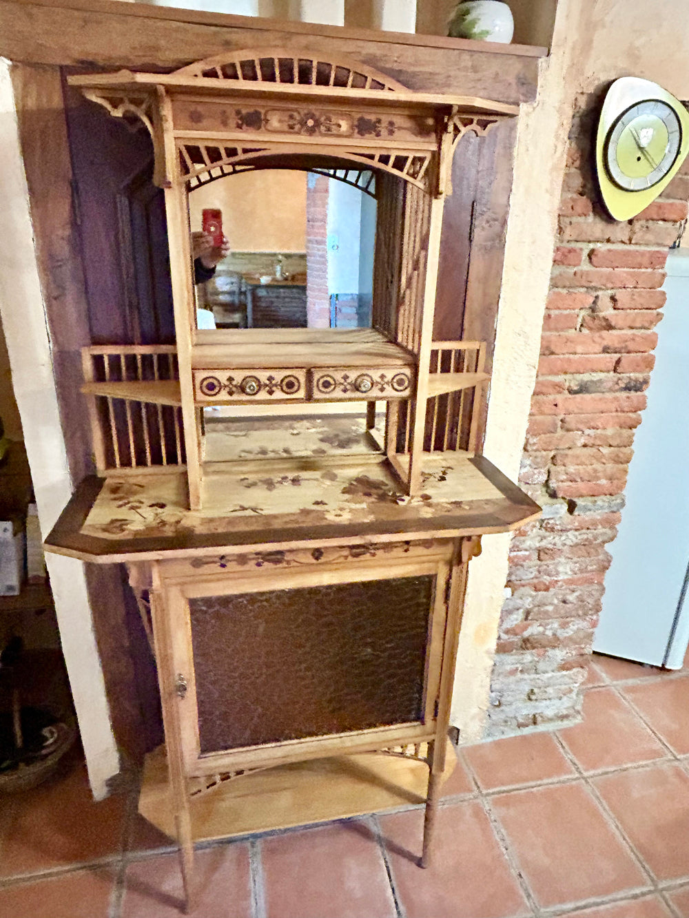 Meuble d'entrée marqueté Art Nouveau 1900 - Réf 4583