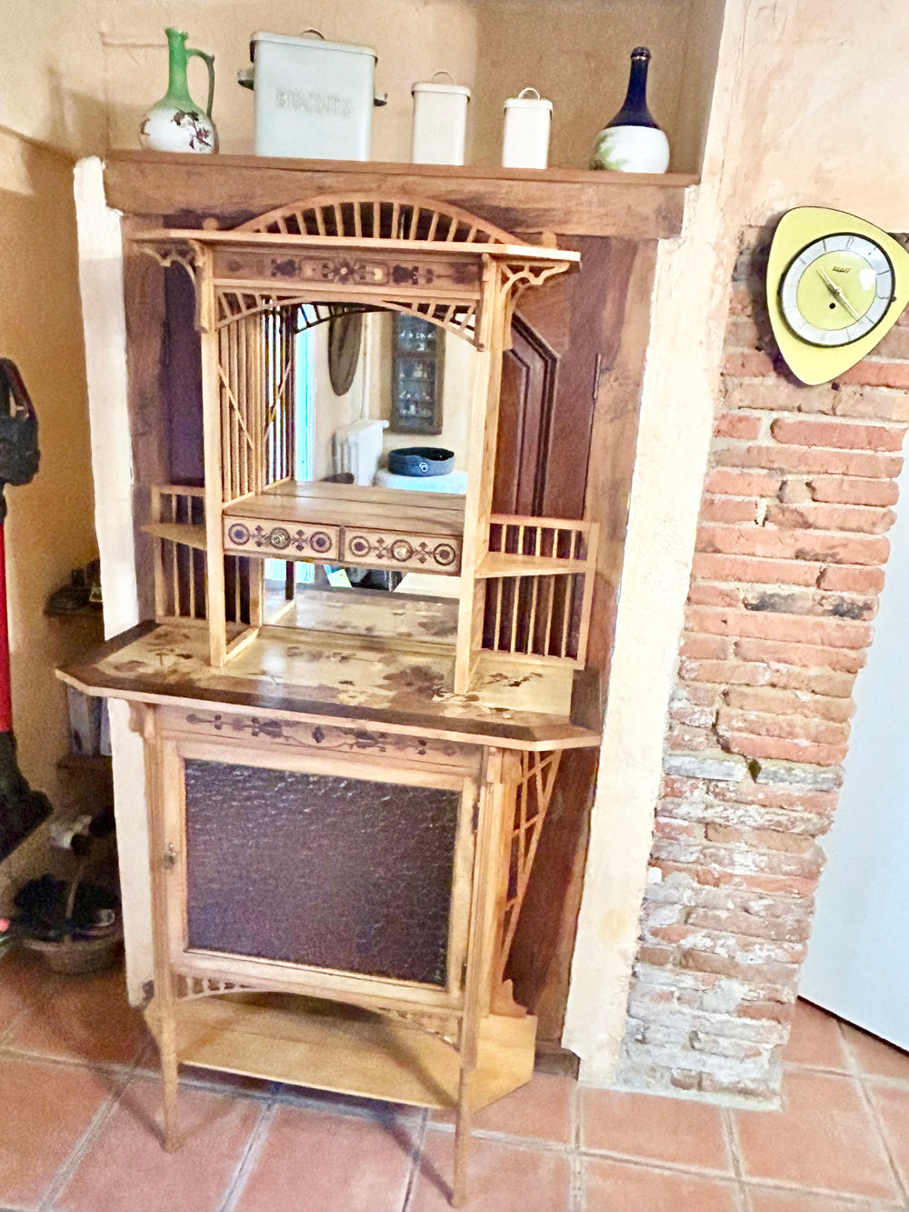 Meuble d'entrée marqueté Art Nouveau 1900 - Réf 4583