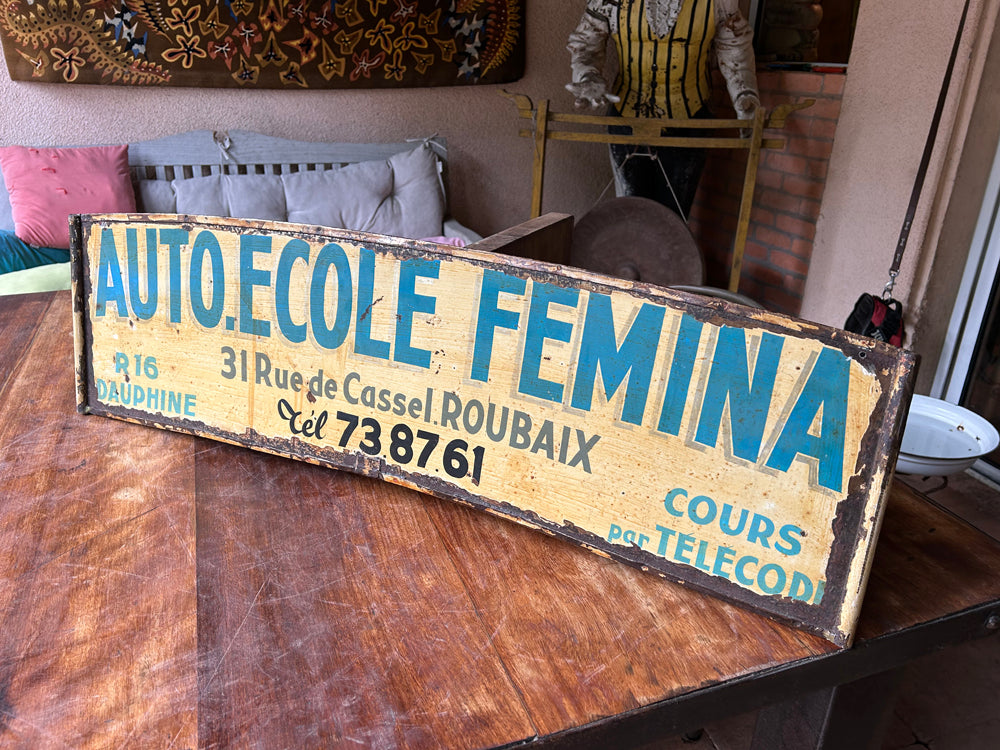 Plaque tôle peinte recto verso " Auto-Ecole " 1960 Réf 4443