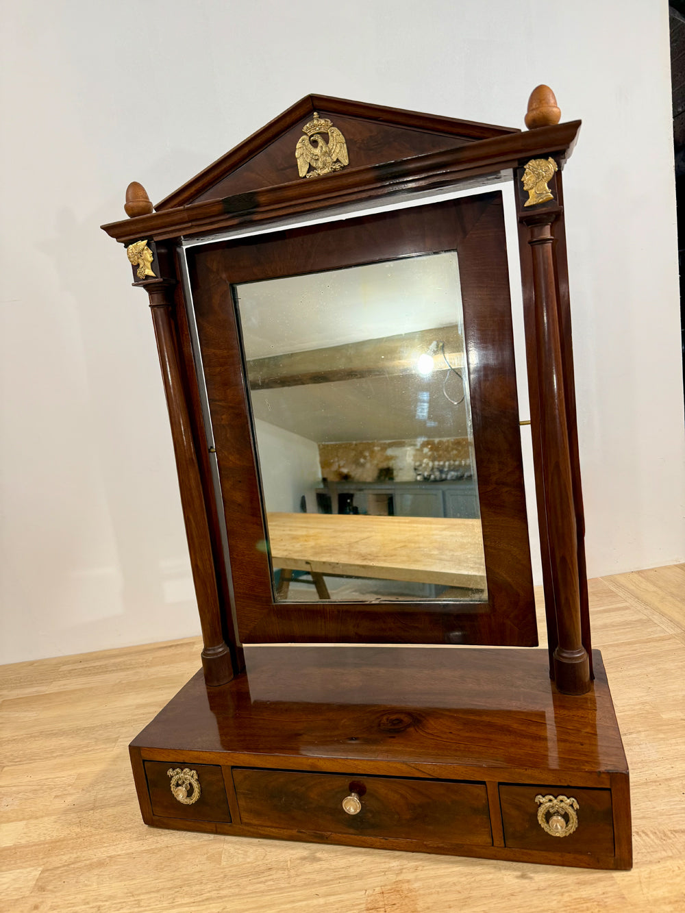 Psyché de Table Époque Empire Acajou - Miroir Pivotant Bronze Doré 1810 Réf 4512