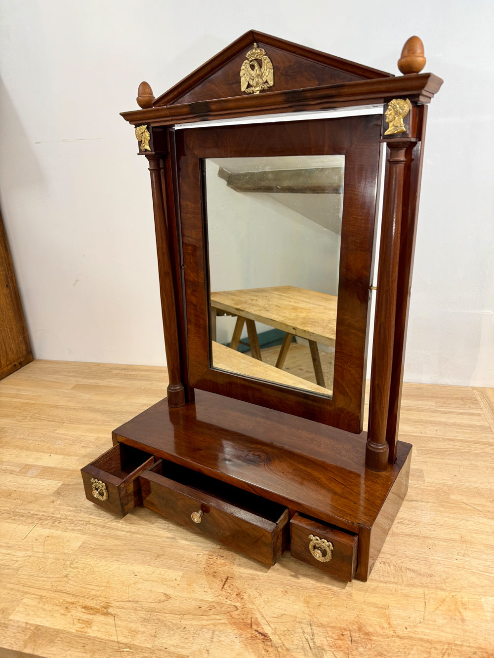 Psyché de Table Époque Empire Acajou - Miroir Pivotant Bronze Doré 1810 Réf 4512