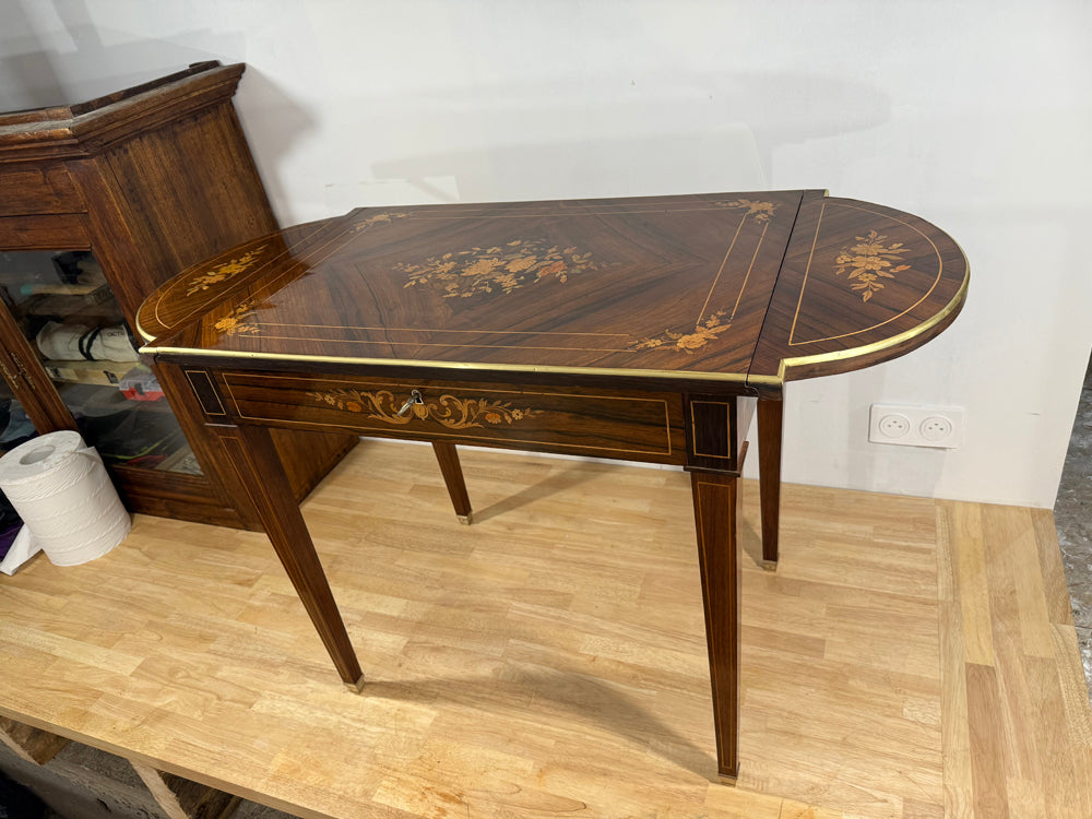 Table à Oreille 19ème Style Louis XVI - Meuble Salon Acajou Marqueterie réf 4478