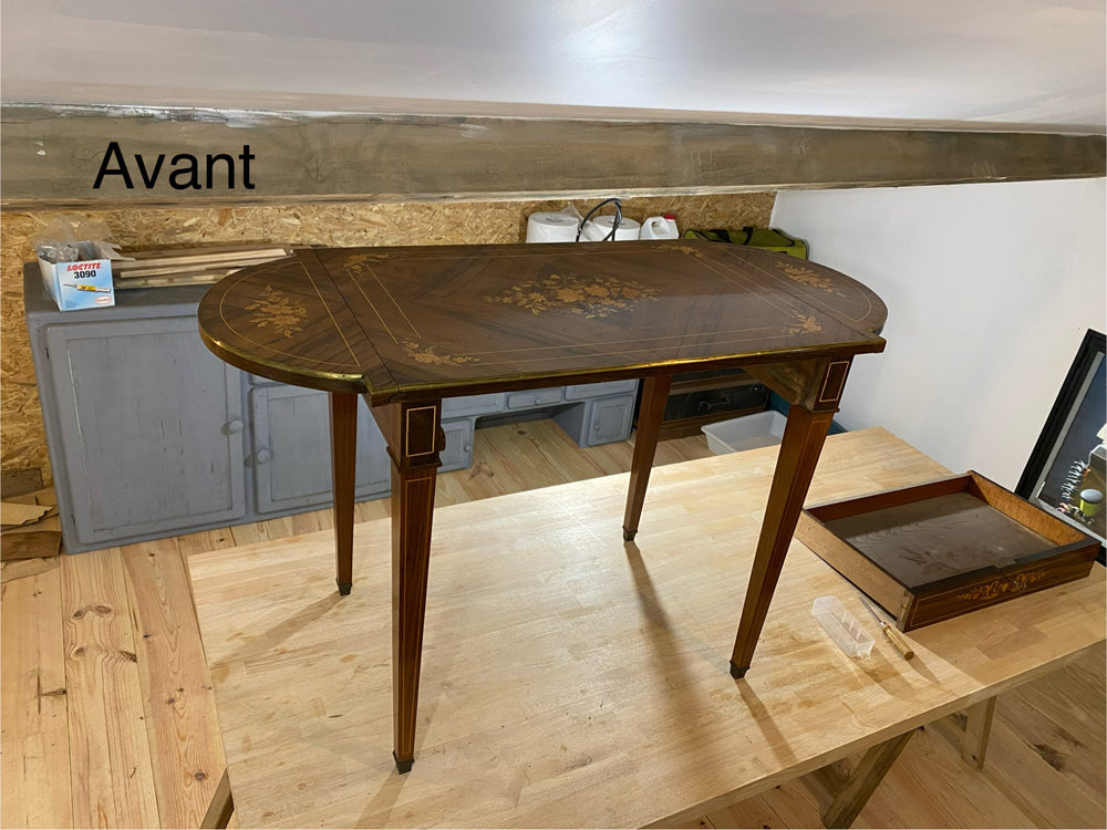 Table à Oreille 19ème Style Louis XVI Acajou Marqueterie