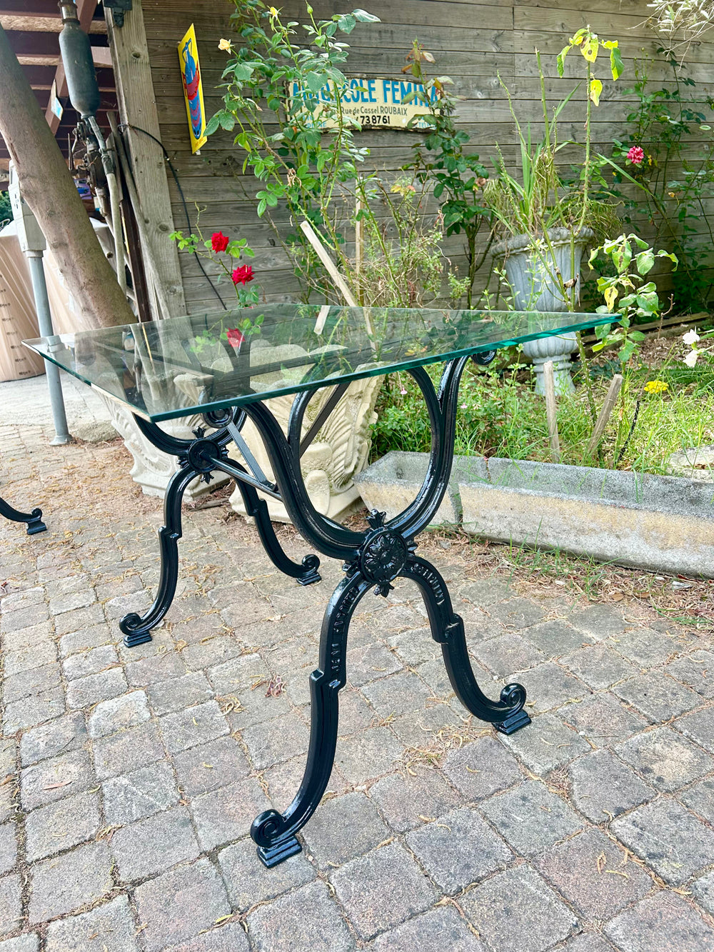 Table Bistrot Piètement Fonte 1950 Plateau Verre Jean Faraill