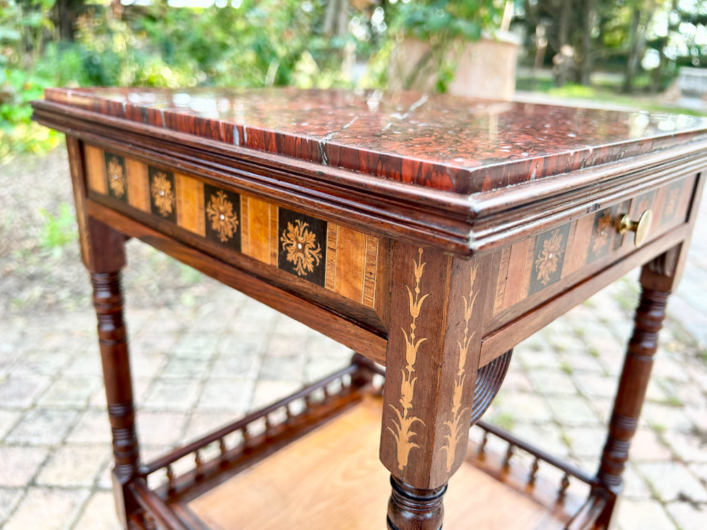 Table d'Appoint Napoléon III Marbre Griotte Acajou