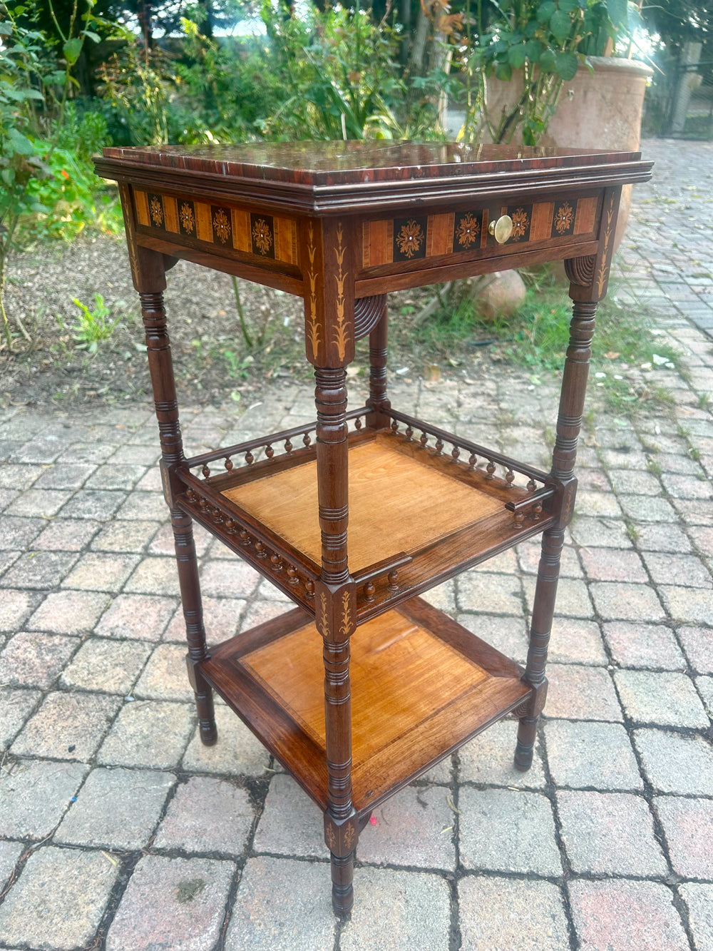 Table d'Appoint Napoléon III Marbre Griotte Acajou