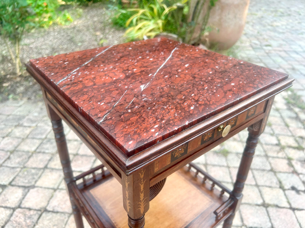 Table d'Appoint Napoléon III Marbre Griotte Acajou