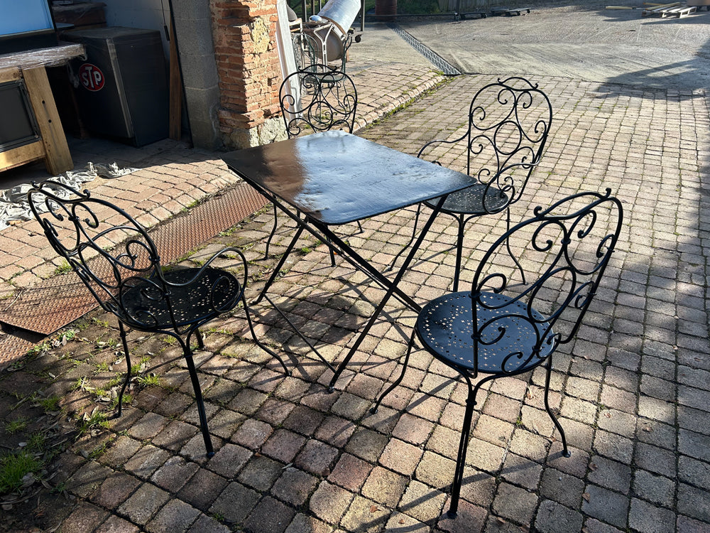 Ensemble de Jardin Table Chaises Forgées 1950