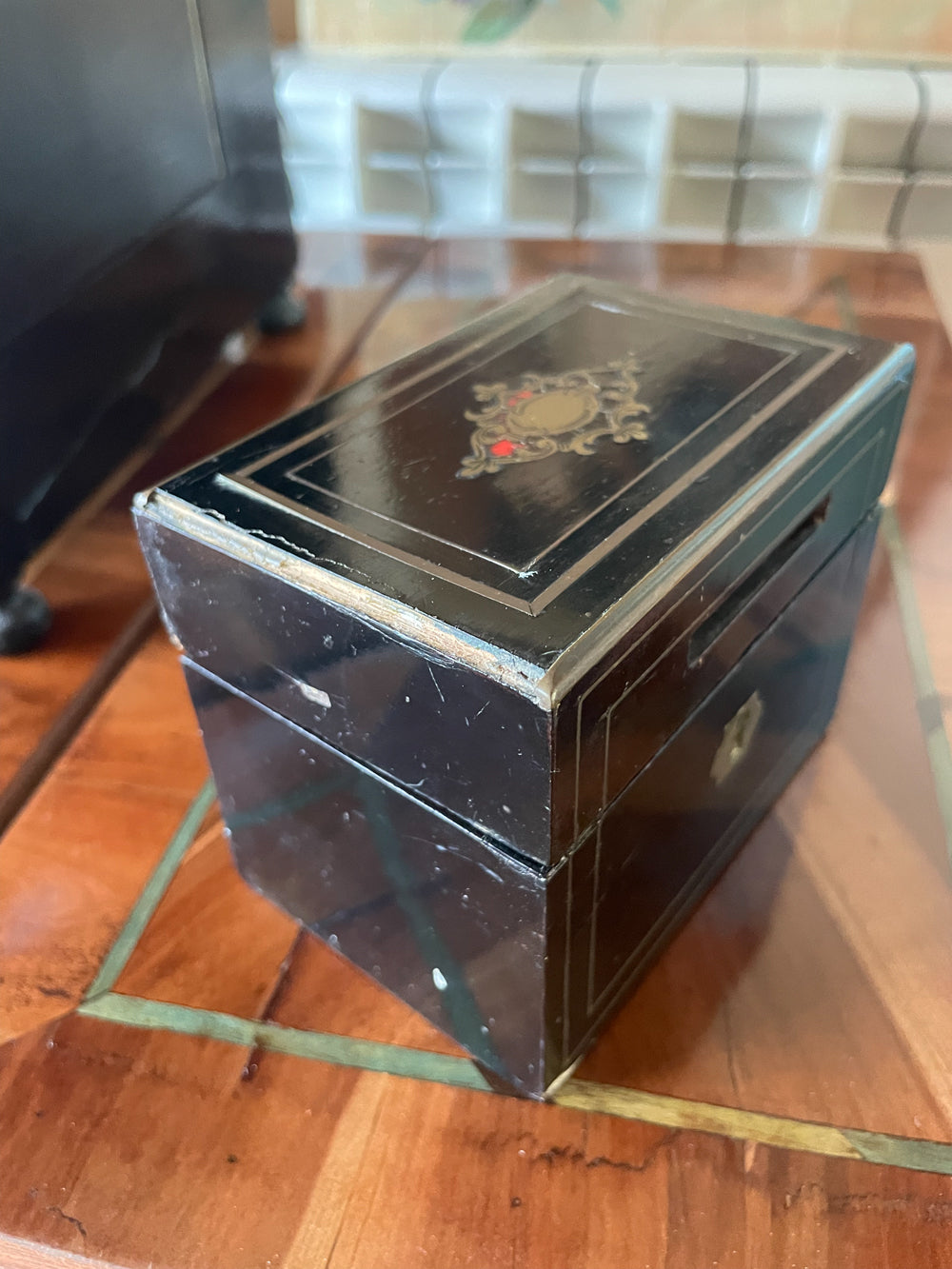 Tirelire Napoléon III Bois Noirci Laiton Belle Époque