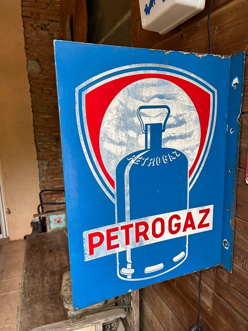 Grande plaque émaillée double face PETROGAZ 1960 Réf 4252