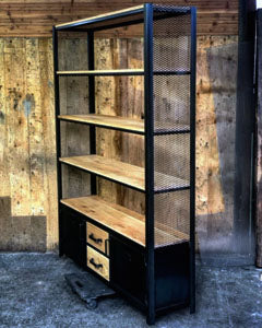 Bibliothèque industrielle métal et chêne PRIX de base: 1450€ réf 3473