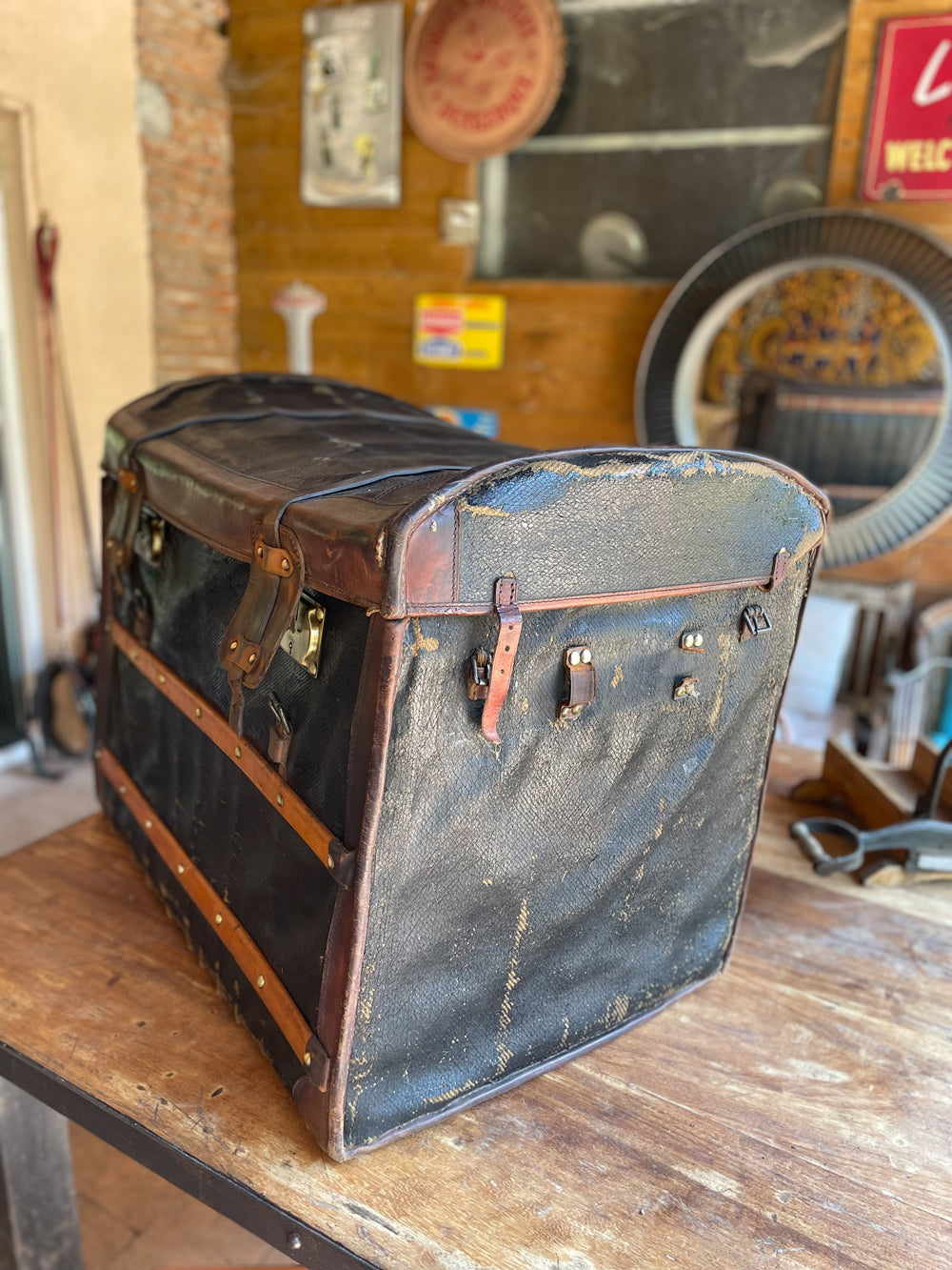 Malle de voyage toile et osier 1900 réf 4030