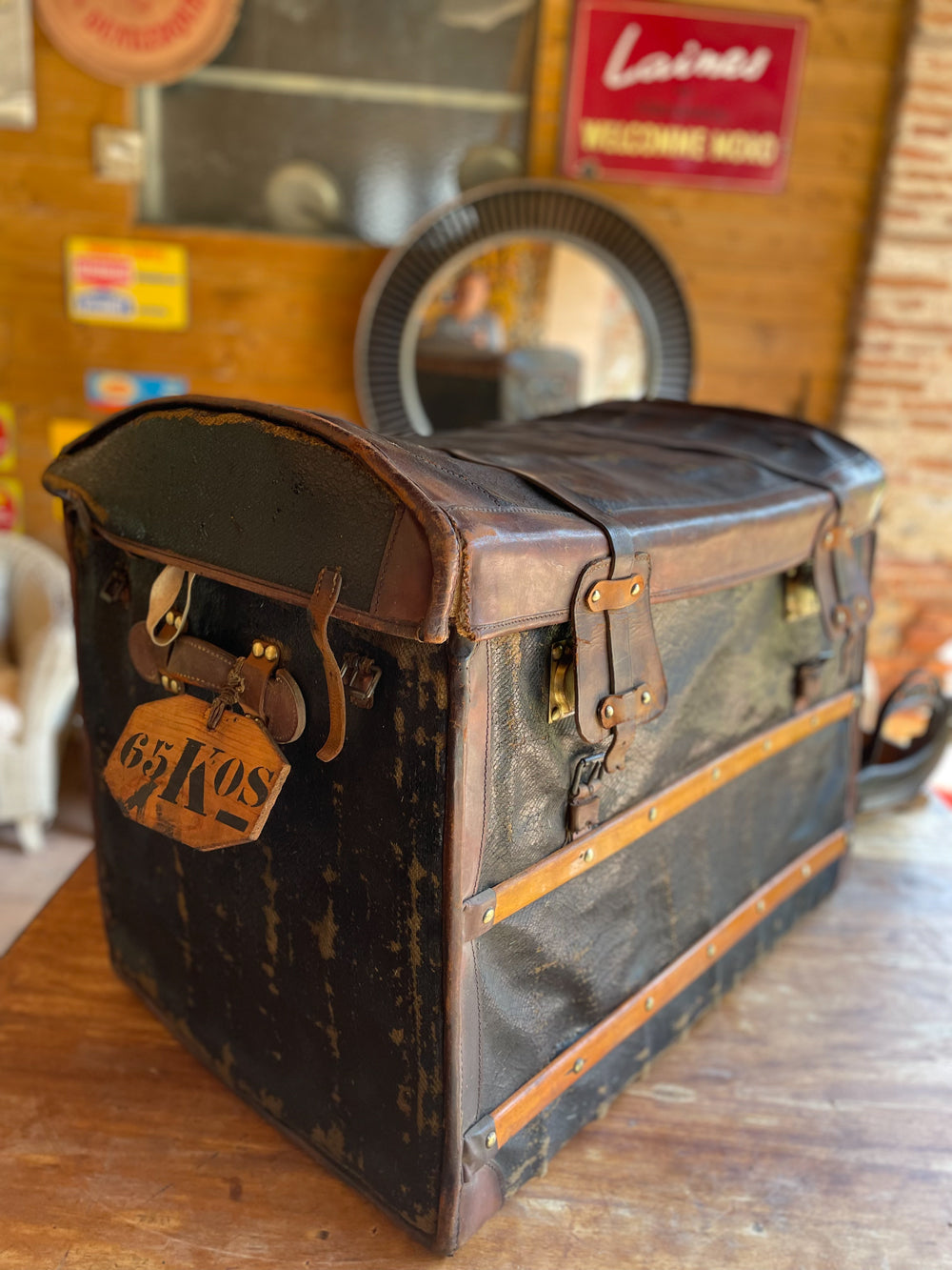 Malle de voyage toile et osier 1900 réf 4030