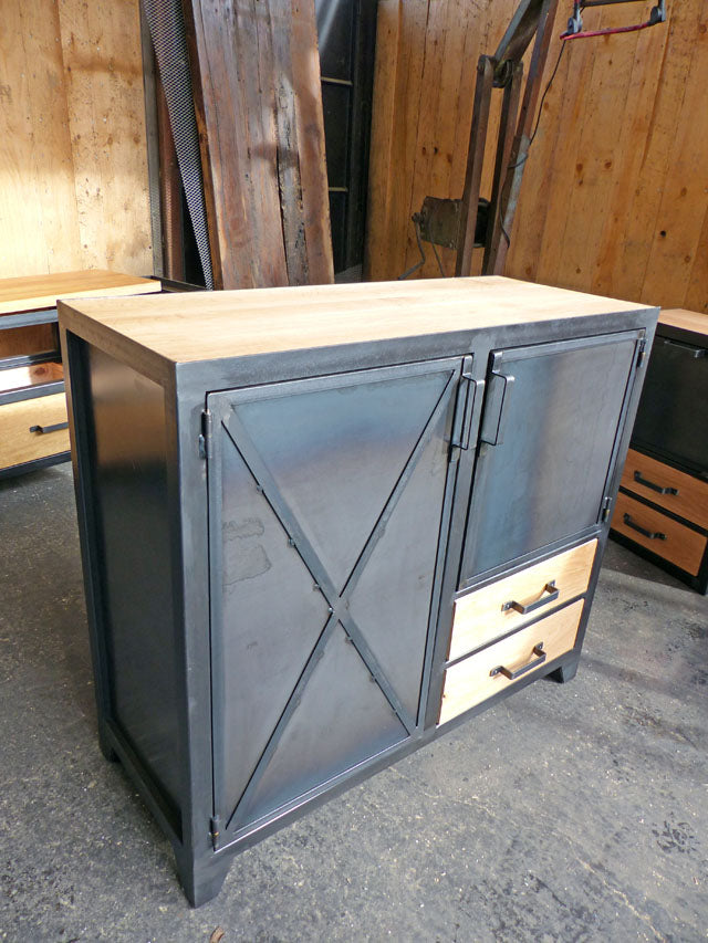 Bureau industriel 4 tiroirs et 1porte meuble bois et mètal sur mesure –  BROCANTETENDANCE