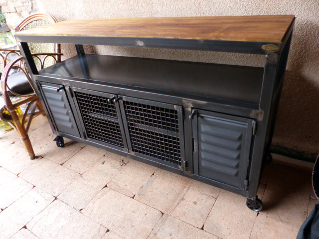 Meuble TV portes ancienne persiennes PRIX de base: 990€réf 2615