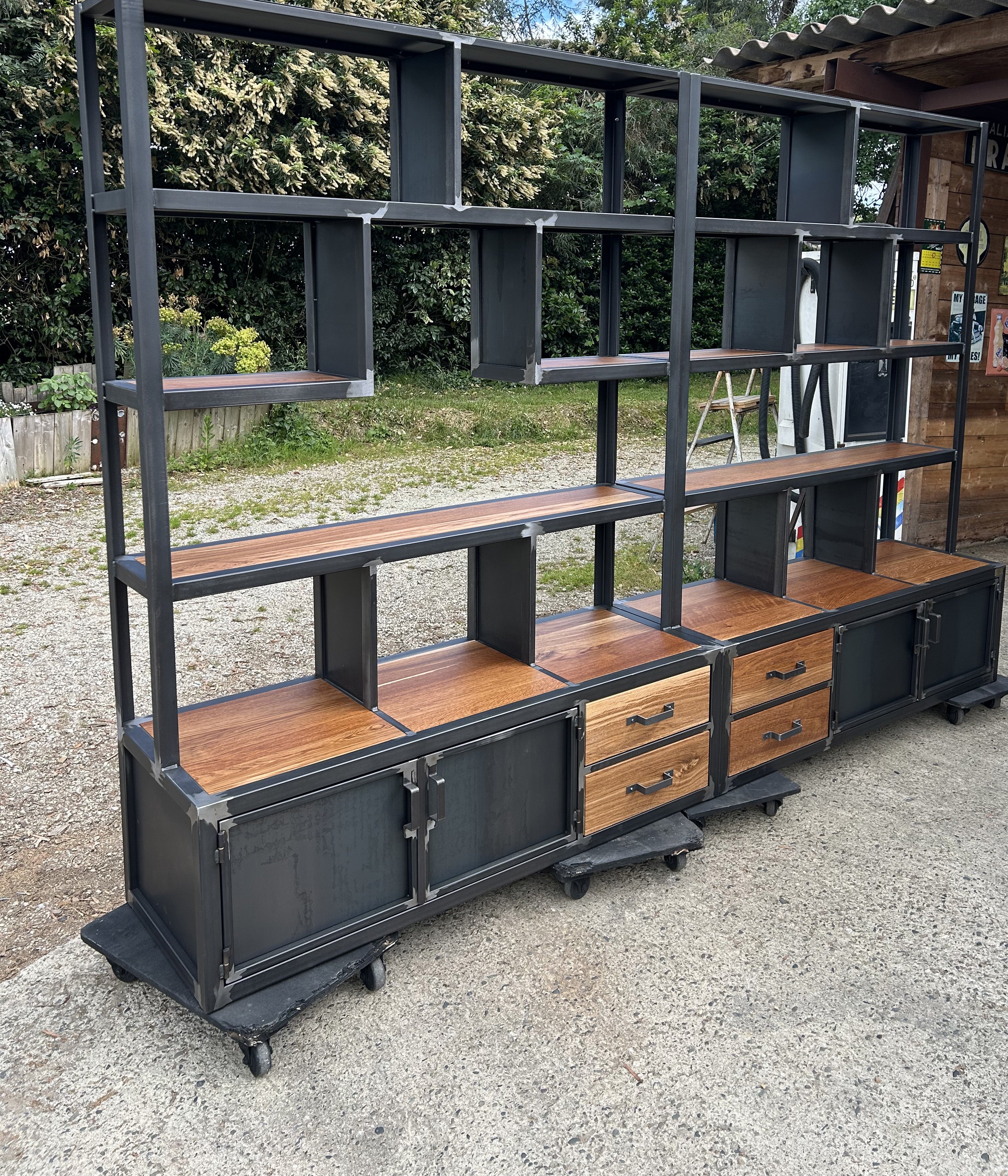 Bibliothèque métal patiné et chêne brun- RF4696