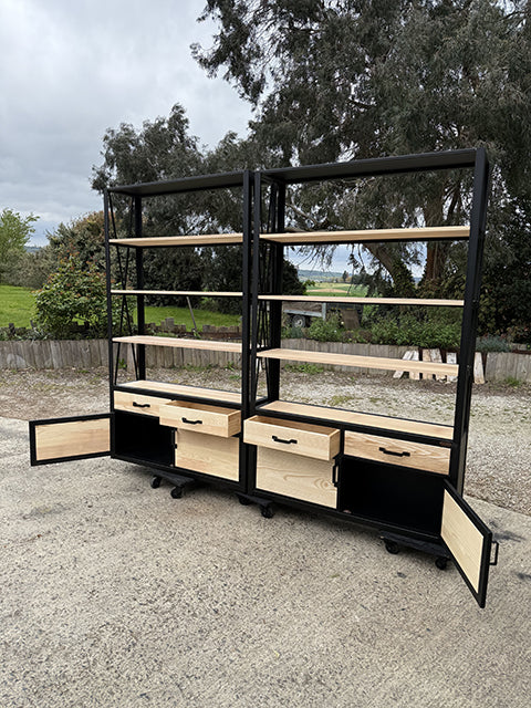 Bibliothèque sur mesure en métal et Frêne massif-RF4674