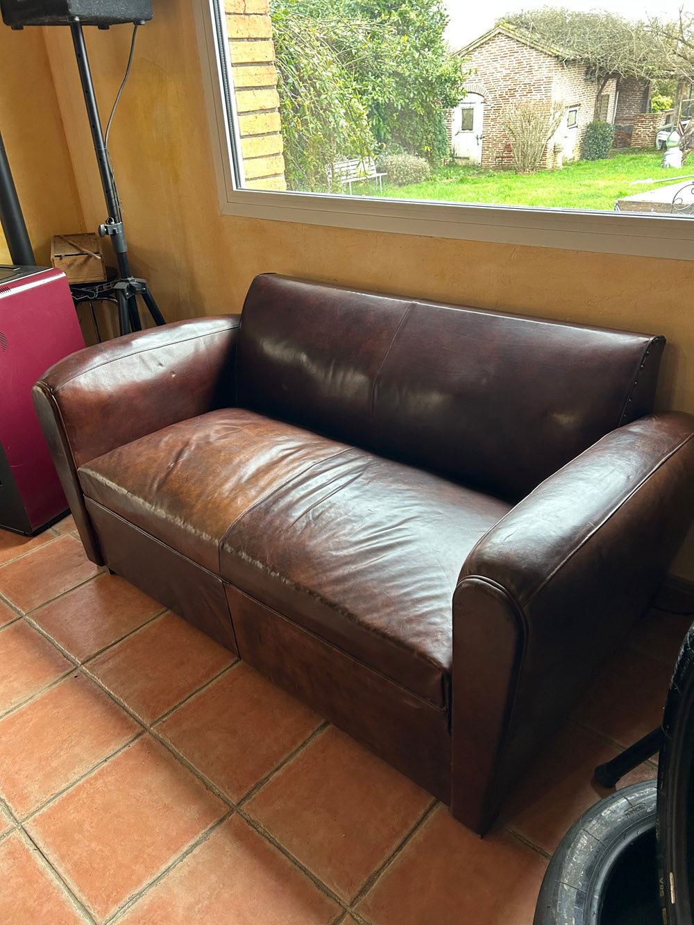 Canapé convertible Cuir Art Deco 1930/40