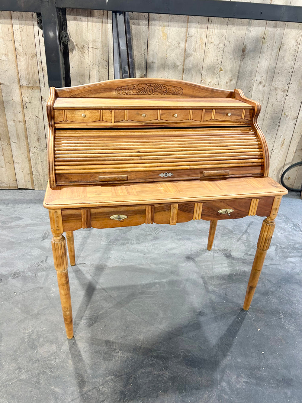 Bureau à Cylindre Noyer Massif Début 20ème 1900