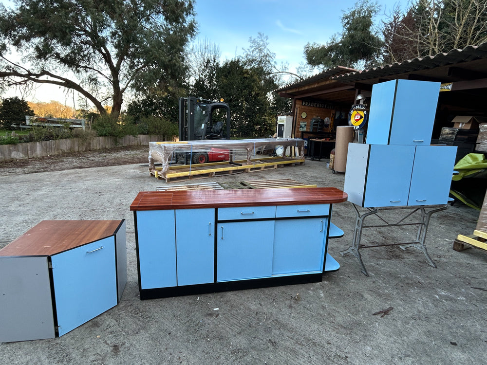Buffet et Caisson cuisine Formica Bleu 1950 Réf 4362