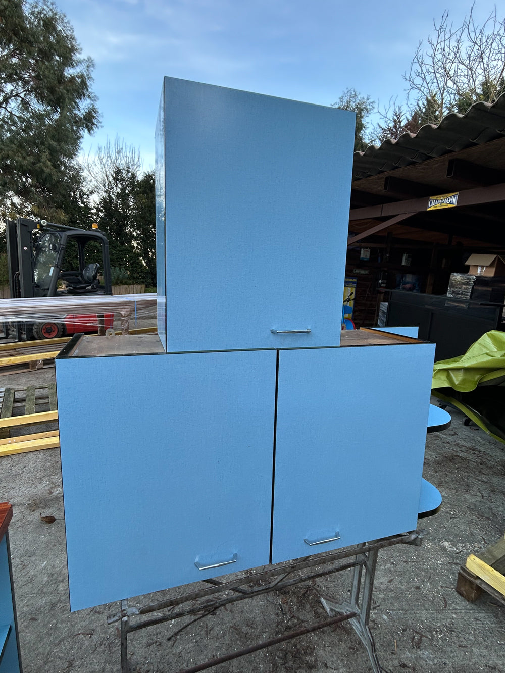 Buffet et Caisson cuisine Formica Bleu 1950 Réf 4362