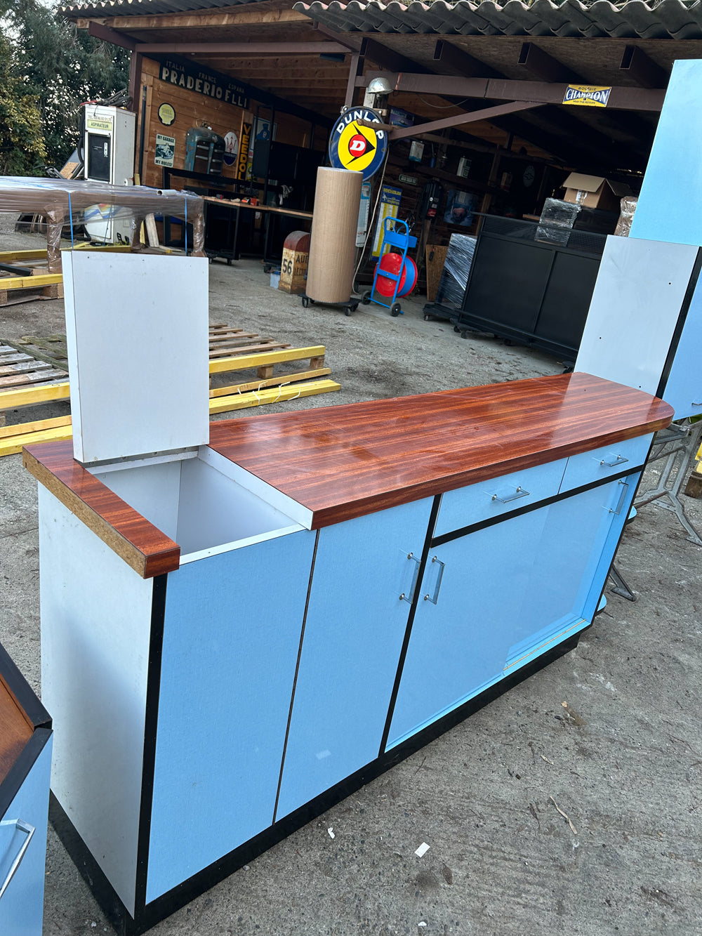 Buffet et Caisson cuisine Formica Bleu 1950 Réf 4362