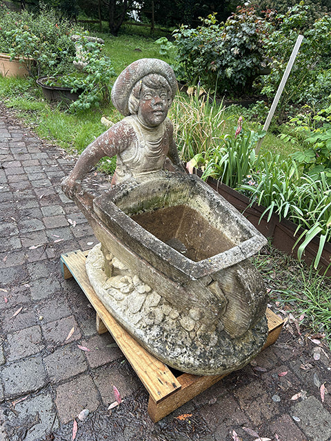 Grande jardinière ancienne pierre H92cm - mobilier jardin vintage