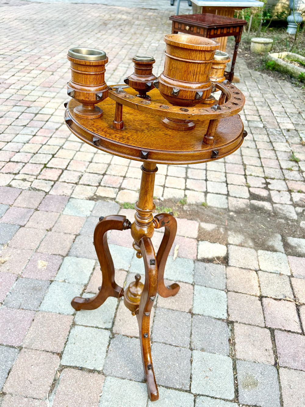 Guéridon de Fumoir Chêne 1900 Support Pipes