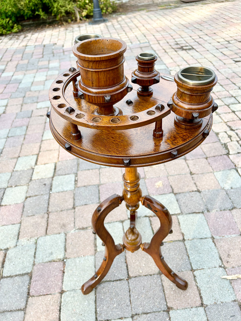 Guéridon de Fumoir Chêne 1900 Support Pipes
