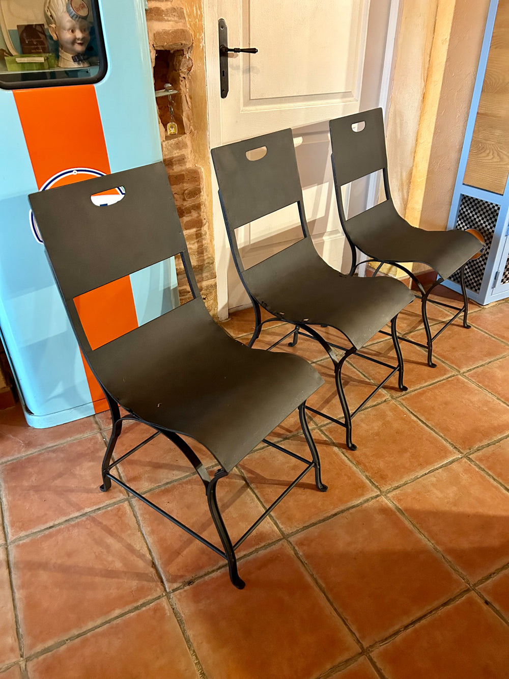 Lot de 3 chaises métal rivetées 1930 Réf 4142