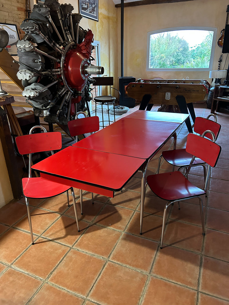 Lot de 4 chaises +table Formica rouge vintage réf 4145