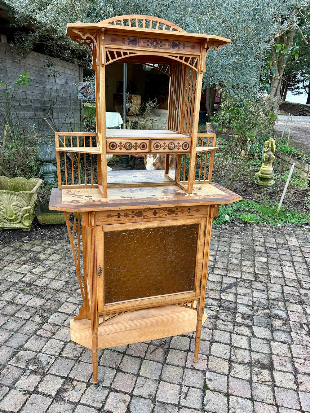 Meuble d'Entrée Marqueté Art Nouveau 1900 Belle Époque