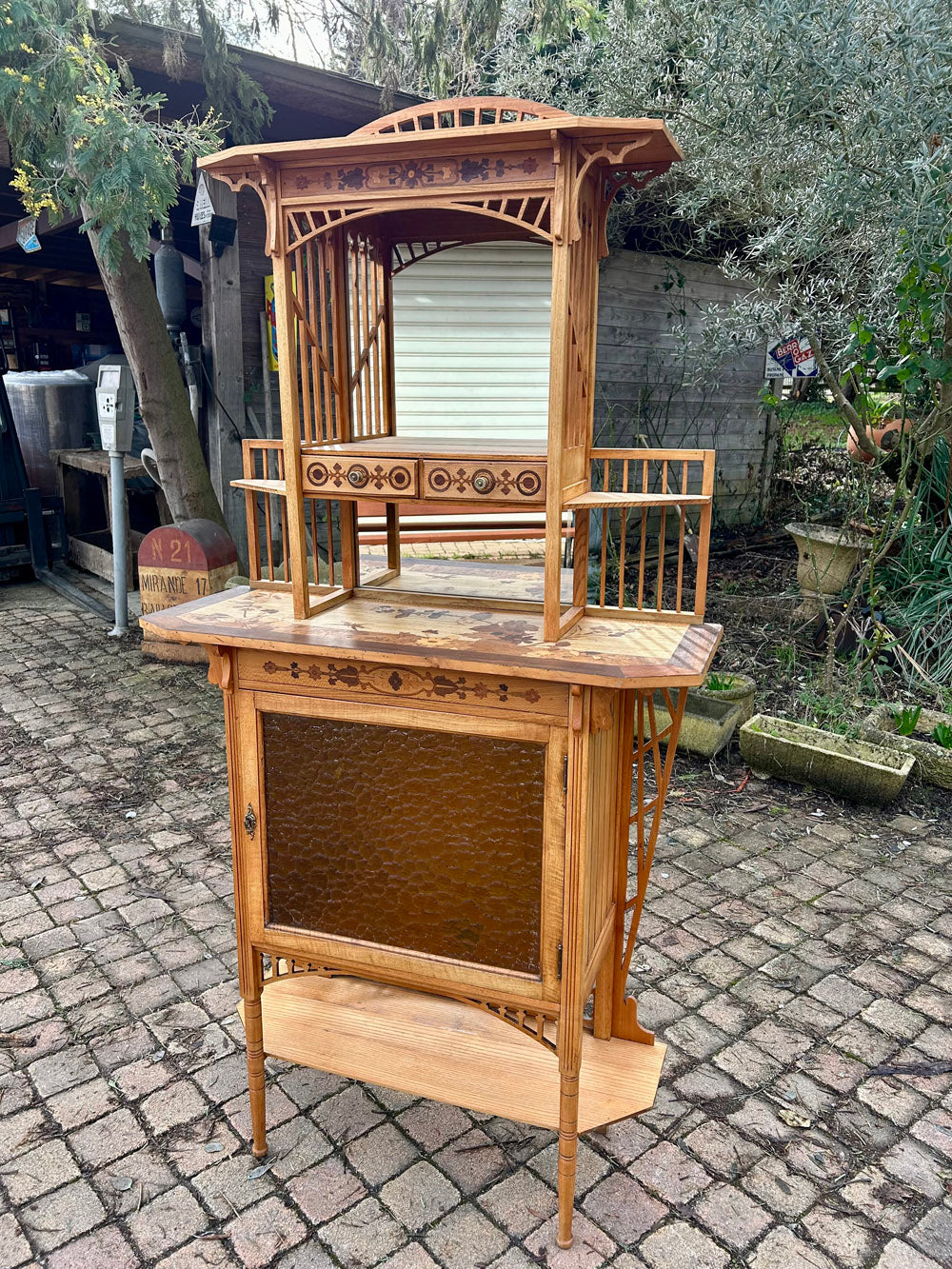 Meuble d'Entrée Marqueté Art Nouveau 1900 Belle Époque