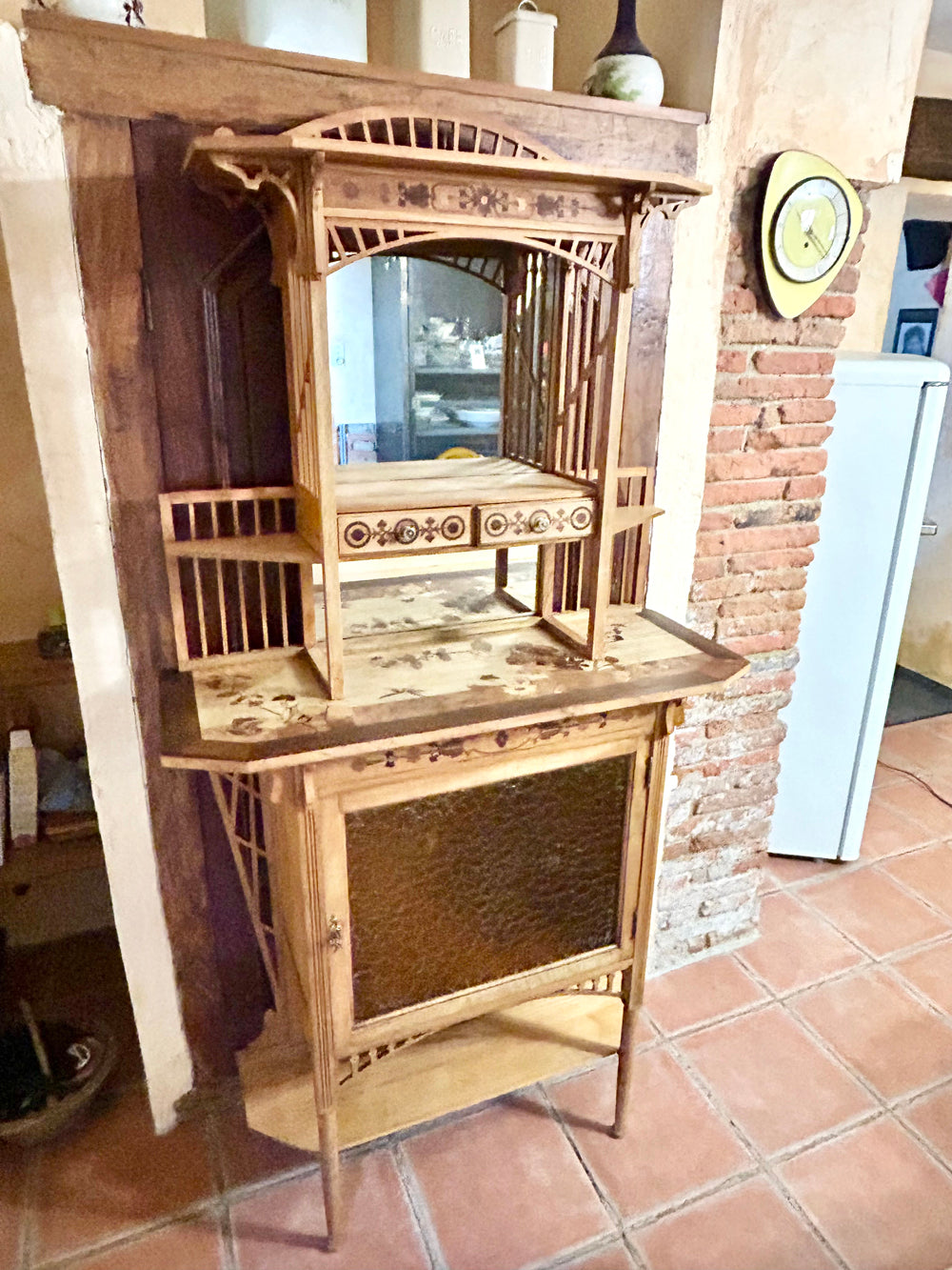 Meuble d'entrée marqueté Art Nouveau 1900 - Réf 4583