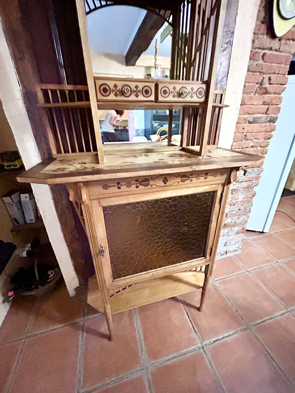 Meuble d'entrée marqueté Art Nouveau 1900 - Réf 4583