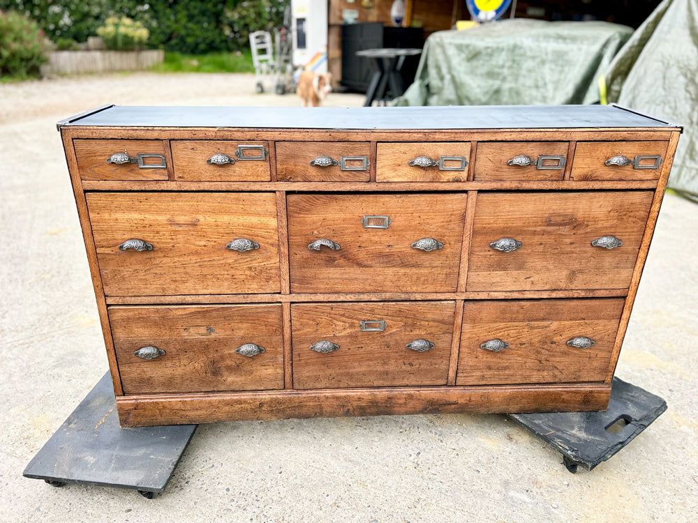 Meuble de métier en chêne 12 tiroirs réf 4495