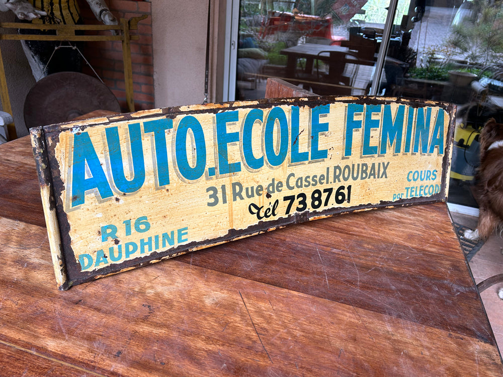 Plaque tôle peinte recto verso " Auto-Ecole " 1960 Réf 4443